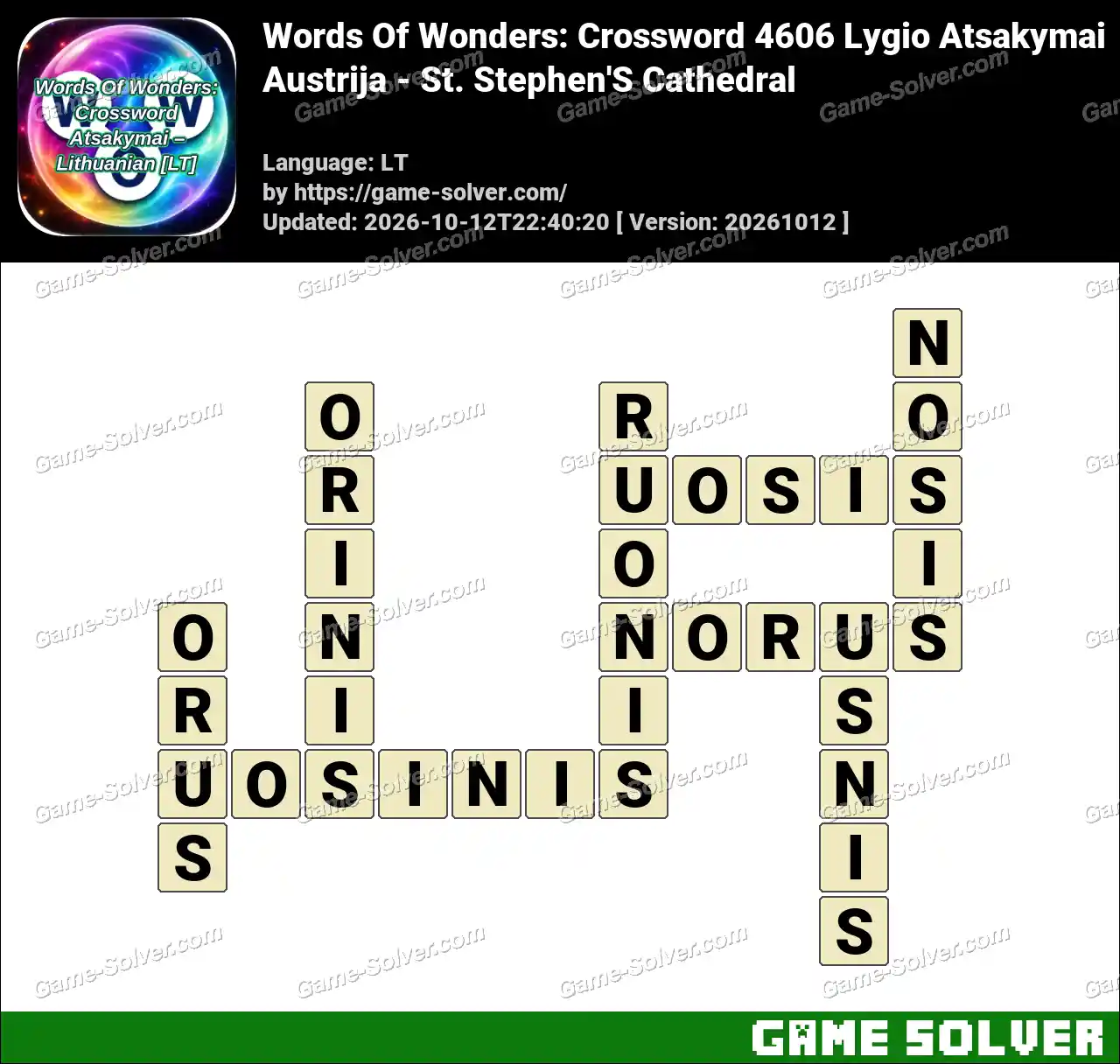 Words Of Wonders: Crossword 4606 Lygio Atsakymai – Austrija – St. Stephen’S Cathedral